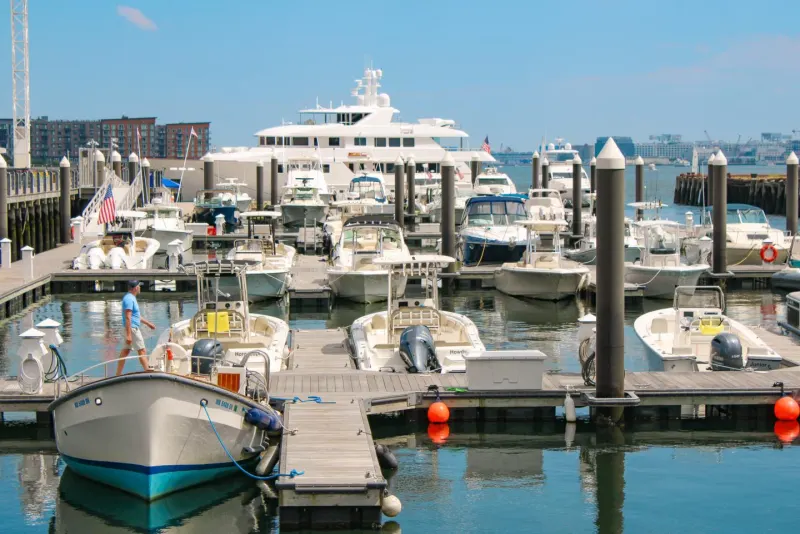Boats along the marina docks
