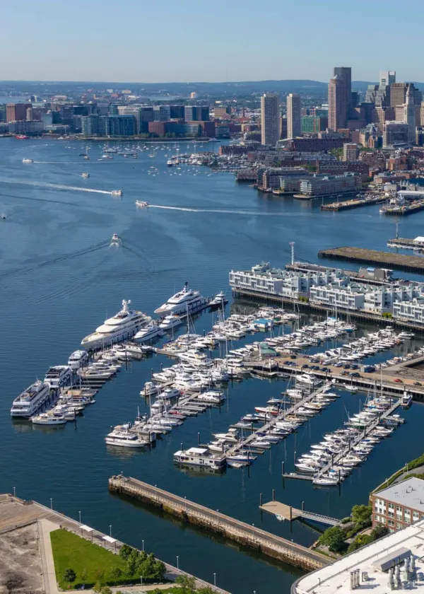 Aerial of the marina&rsquo;s pier layout