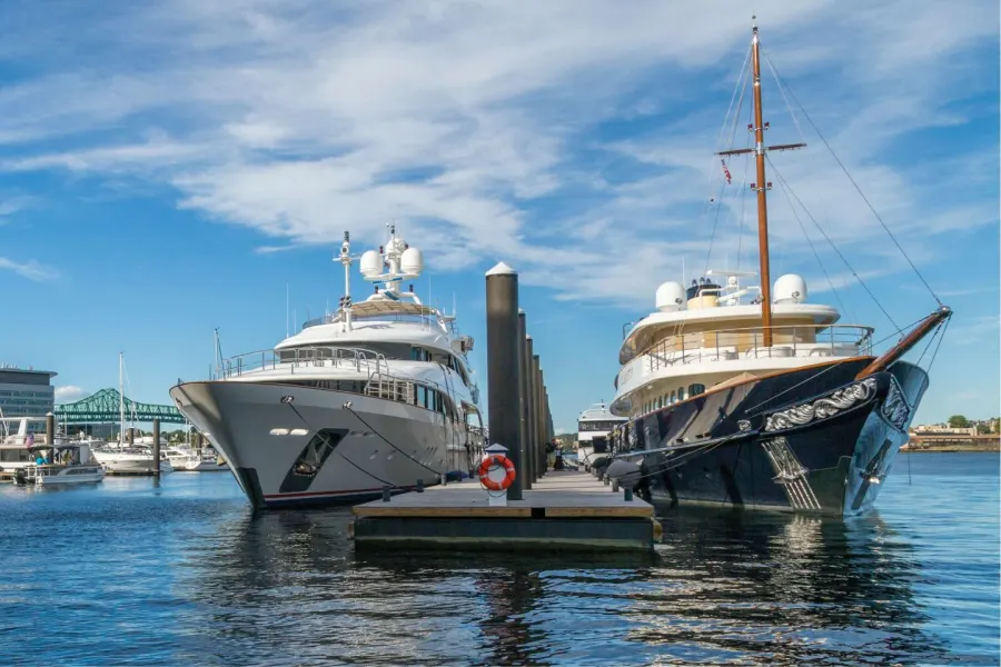 Two large yachts moored side by side
